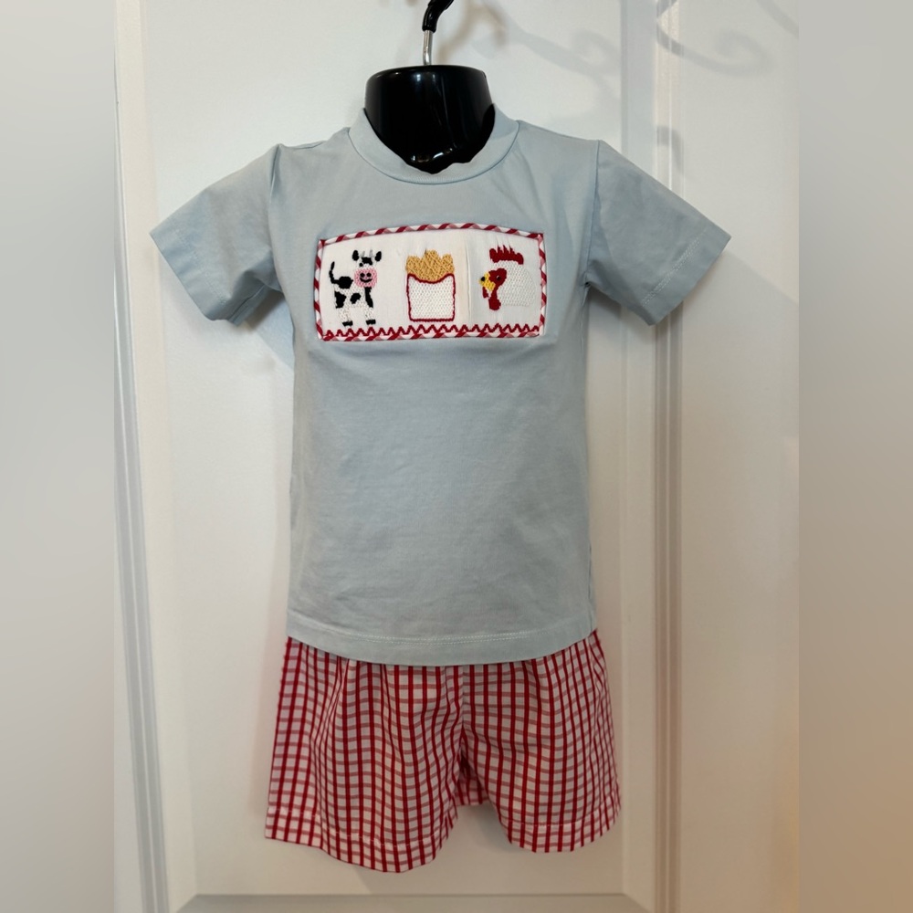 Banana Split ‘Cow Fries and Chicken’ Smocked Set